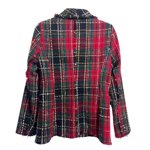 Rachel Zoe Plaid Tweed Blazer Metallic Fringe Double Breasted Women S Holiday - Picture 7 of 10